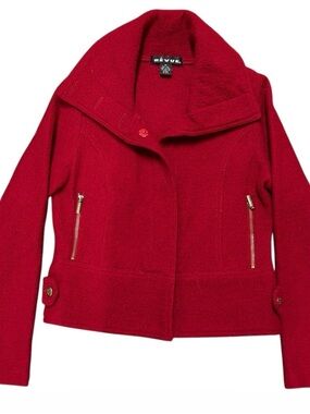 Revue 100% Wool Collared Zip Pocket Red Jacket Sz M